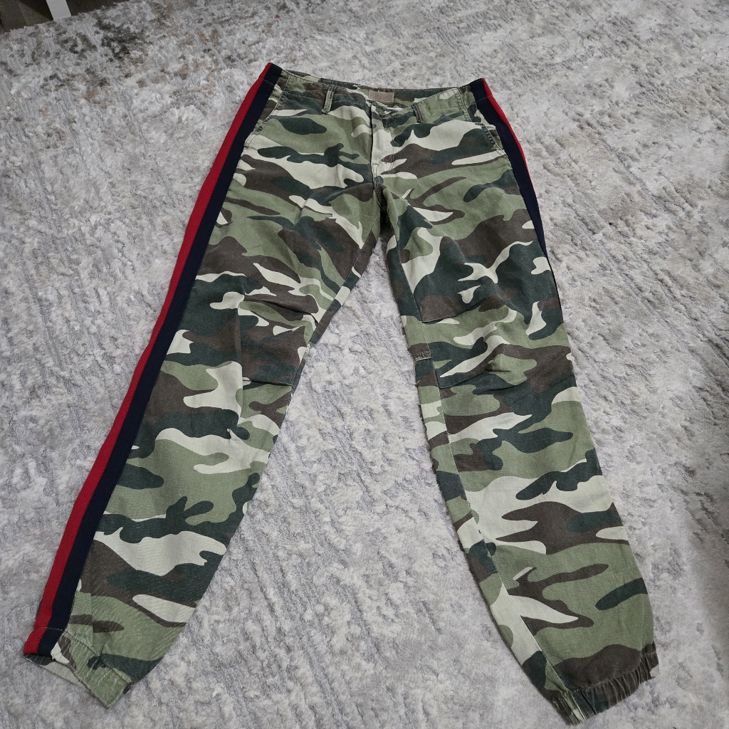 Mother Camo Ankle Cargo Pants With Red & Navy Side Stripe